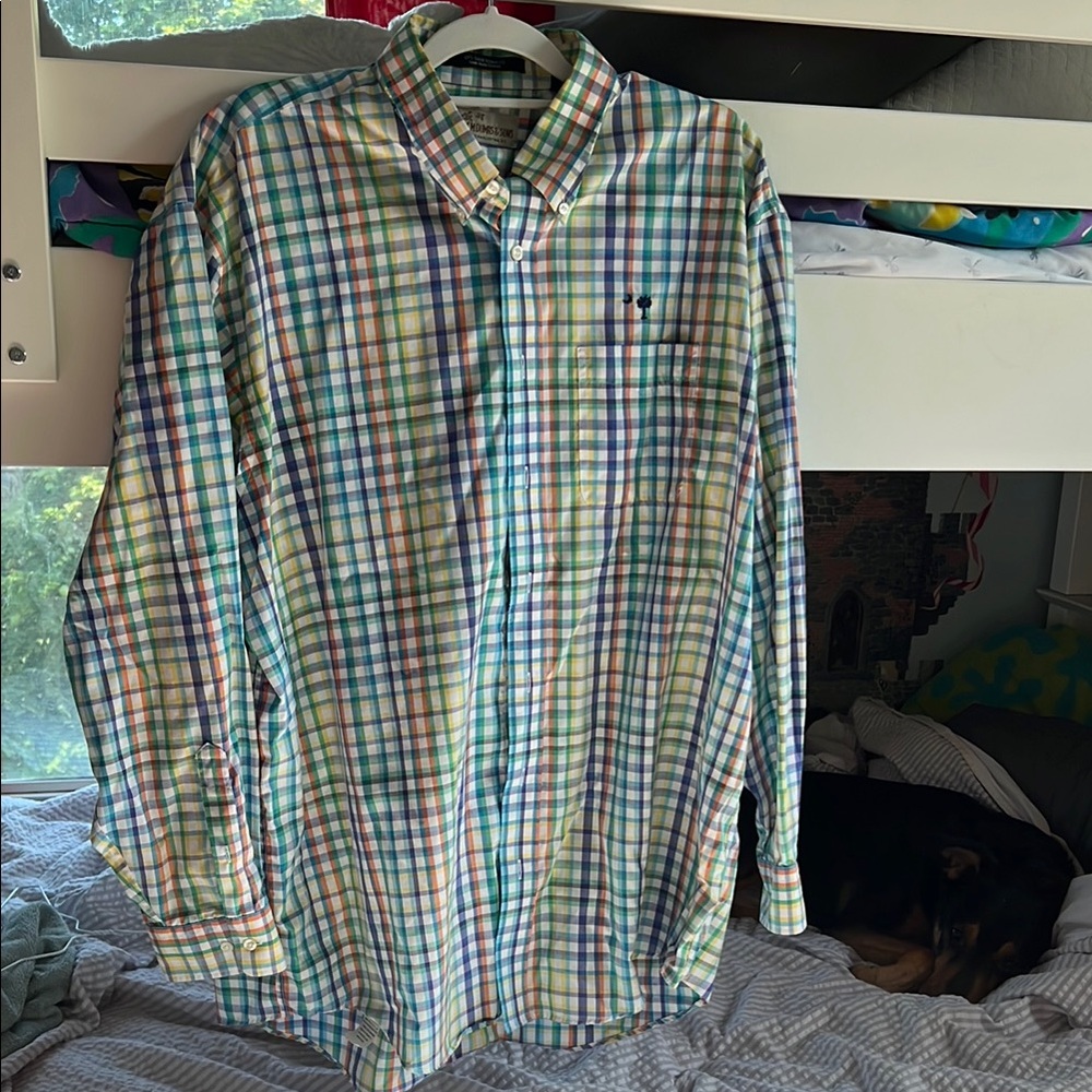 Blue and Green Casual Plaid Button Down Shirt